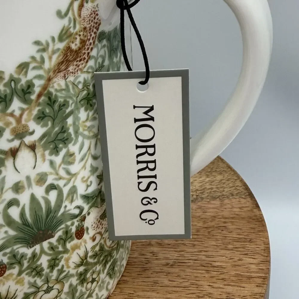William Morris & Co Strawberry Thief White Porcelain Teapot Birds Green Tan NIP